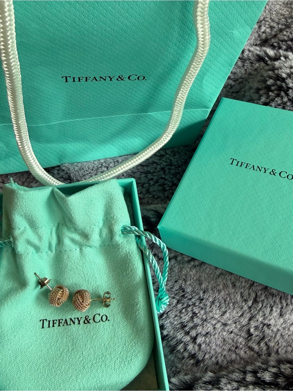 Tiffany & Co. Silver Knot Stud Earrings with Tiffany Blue Pouch